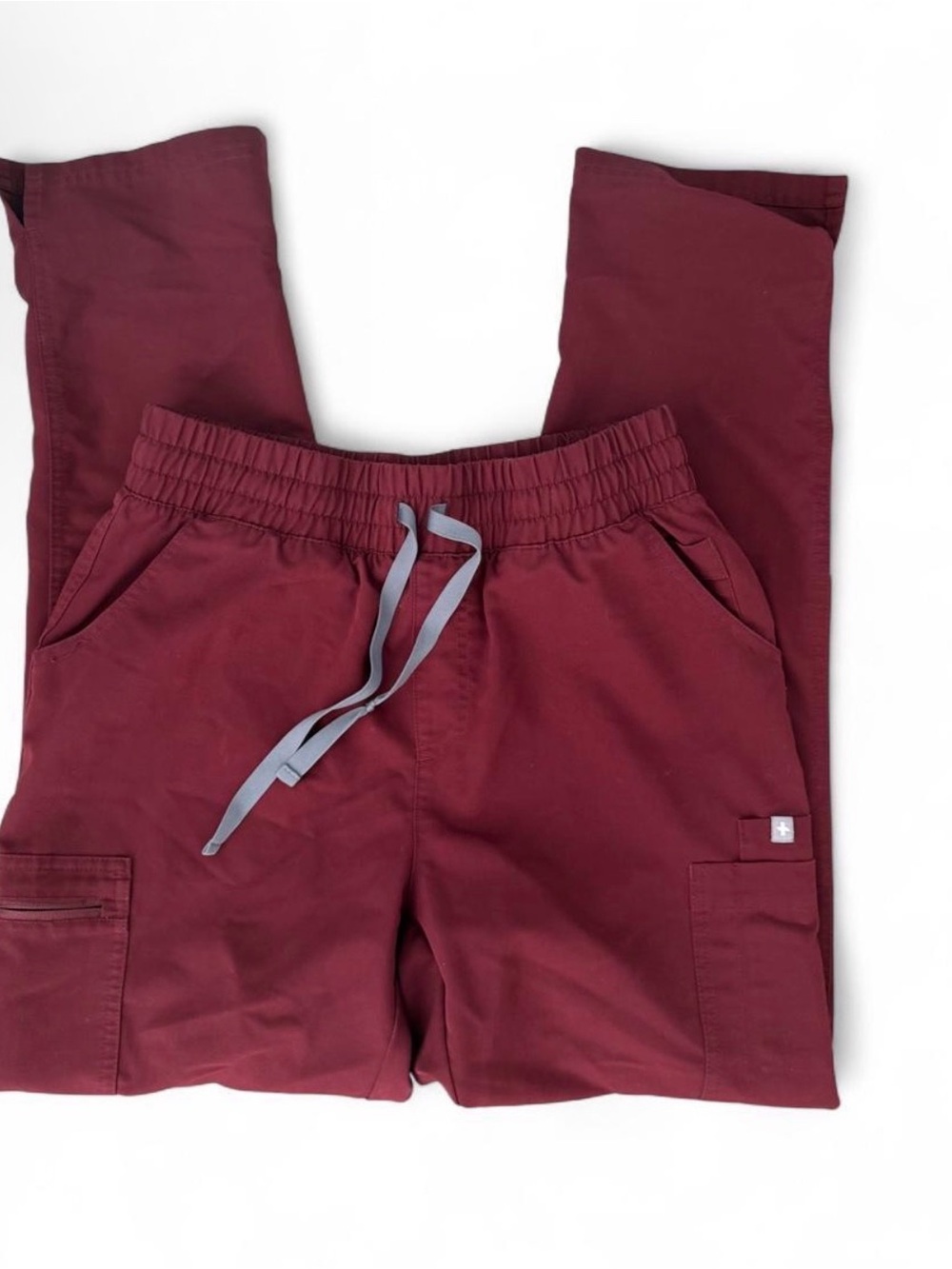 Figs Kids Maroon Cargo Joggers with Gray Drawstring